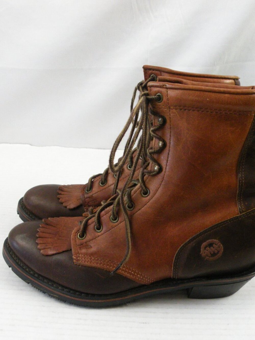 Double H Women's Two-Tone Brown Leather Lacer 9969 Western Kiltie Boots 10M